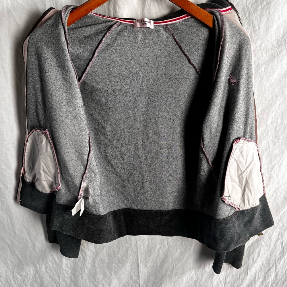 Paul Smith Pink Women M Medium Grey Velour Hoodie Jacket Full Zip Y2K Vintage - Picture 9 of 16